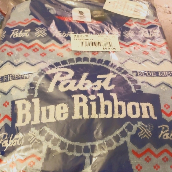 Pabst Blue Ribbon "PBR" Fair Isle Ugly Christmas Sweater Size Medium - Picture 6 of 8